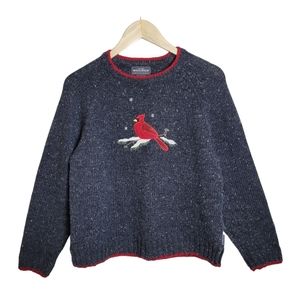 Woolrich Embroidered Wool Blend  Cardinal Sweater Onyx Heather Size M
